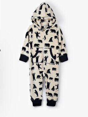 Little Blue House Kids Black Bears Hooded Fleece Jumpsuit